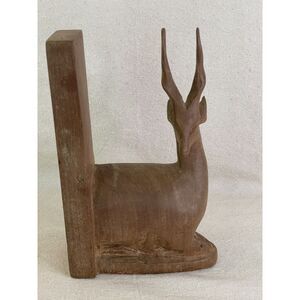 Mid-Century Decor Wood Deer Bookend (1) Hand Carved Antelope Gazelle Heavy Solid